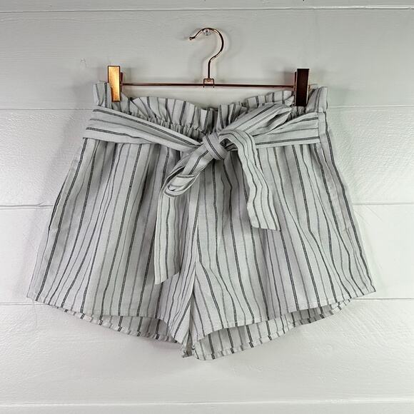 TEA MINTS White Black Striped Linen‎ Elastic Tie Waist Shorts Size Small - Picture 1 of 11